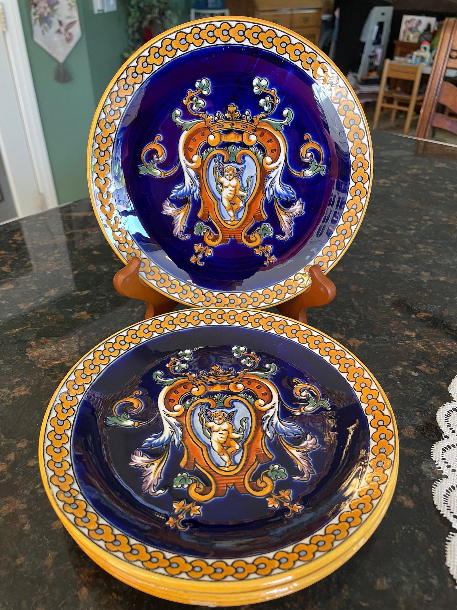 16-piece RARE GIEN FRANCE Renaissance Fond Bleu Pattern Tea Set 4 ...