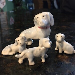 Doxie Dachshund DOG lover ~ Four (4) piece, porcelain Doxie Dog Family ~ Mom and 3 puppies!!