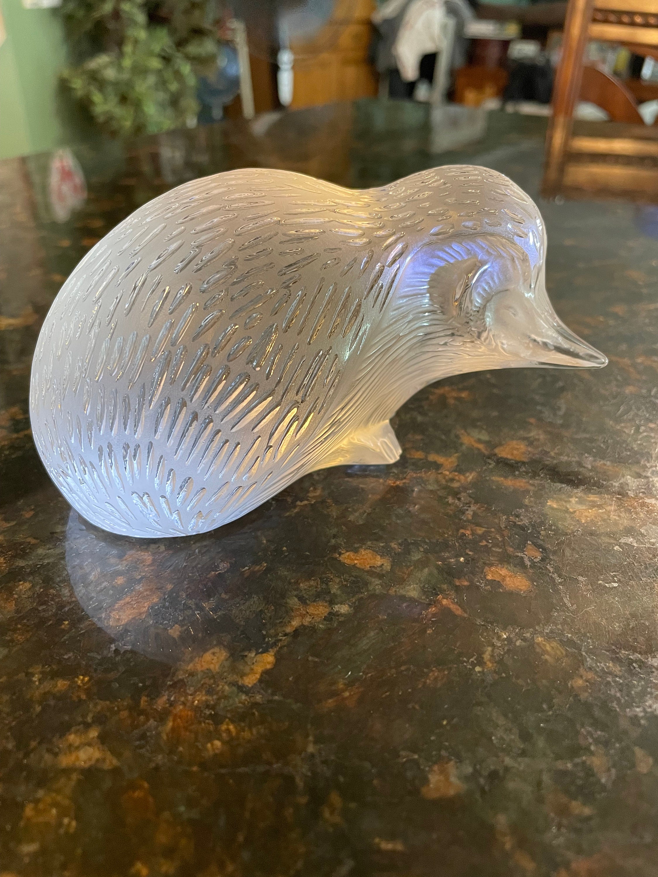 LALIQUE FRANCE Crystal Hedgehog, #11641 ~ Frosted Art Glass