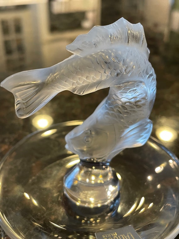 Lalique Crystal Clear & Frosted Satin Koi FISH Ring Dish Tray
