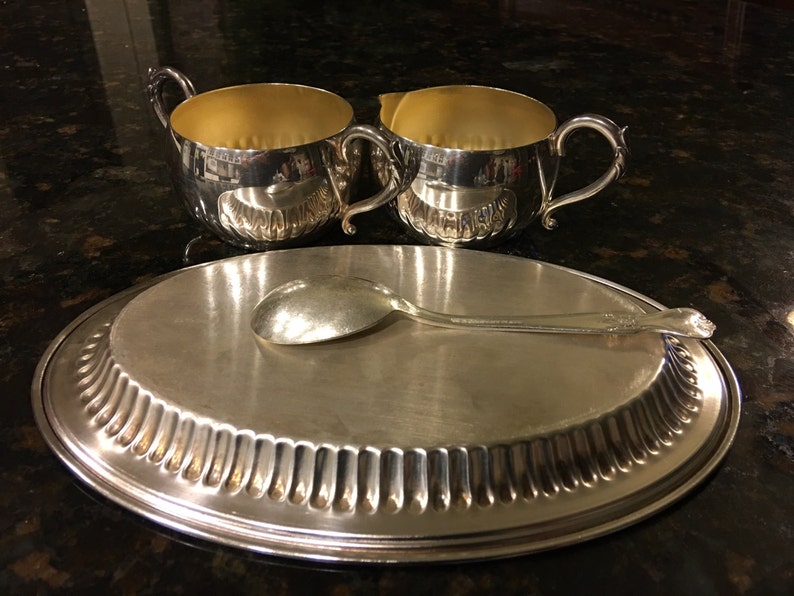 4 Pc ONEIDA, LTD Cream and Sugar Set, With Tray and Old Company Spoon