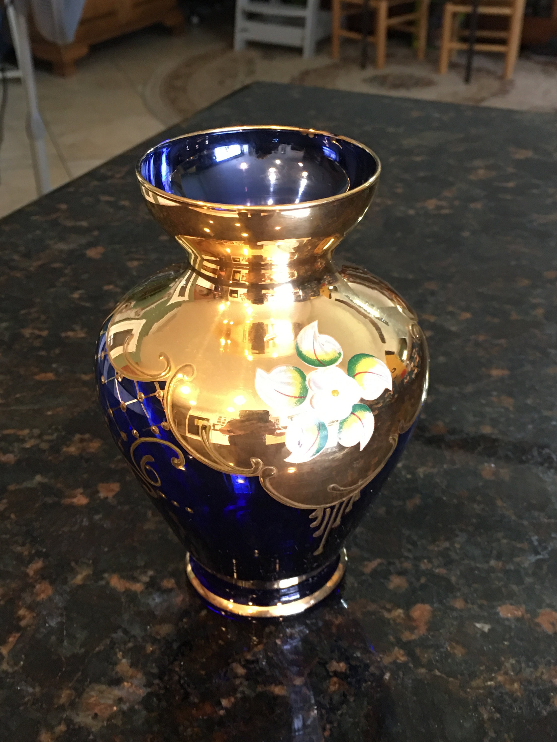 Vintage Cobalt Blue CZECH/BOHEMIAN Floral Enamel Gold Floral Etsy