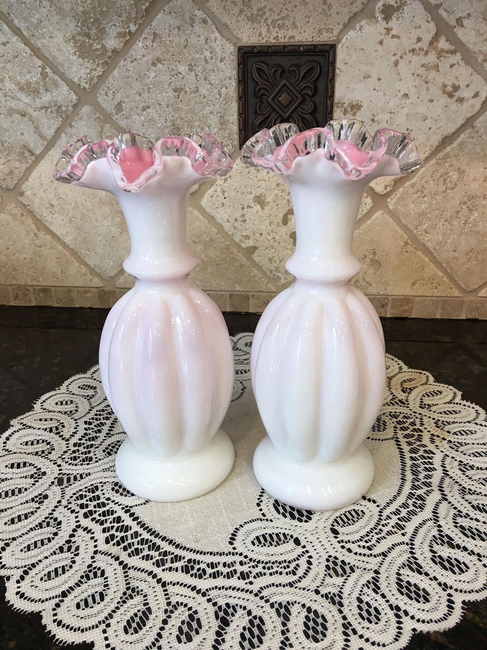 Fenton Art Glass PINK Overlay Melon Ruffled Top 9 Inch Vase - Etsy