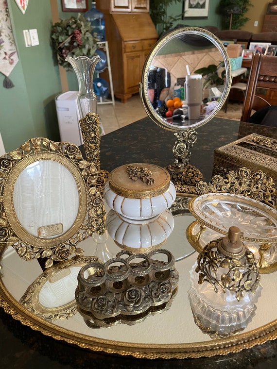 Vintage 12-piece MATSON GOLD Ormolu Vanity Set, Mirrors, Frame