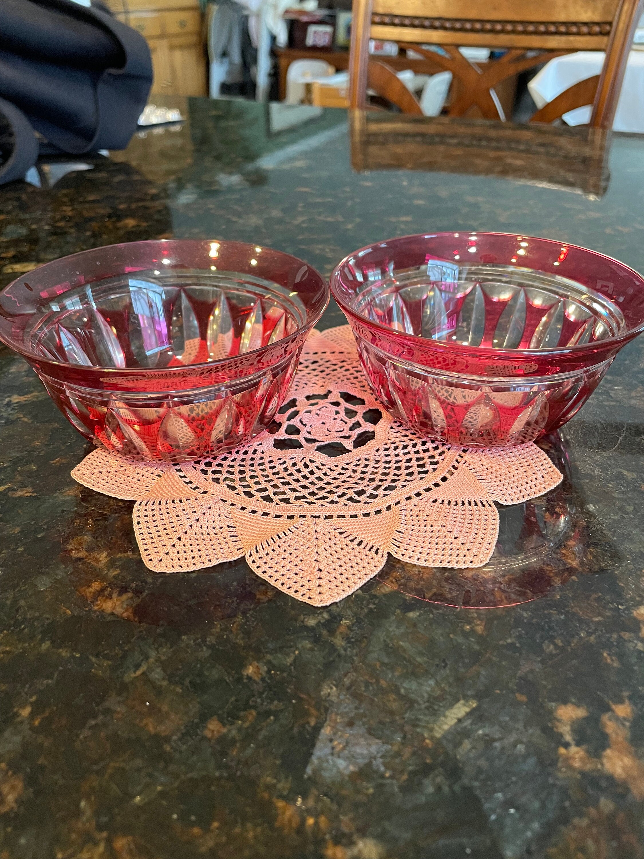 Cut to Clear Cranberry Glass Bowls - Etsy