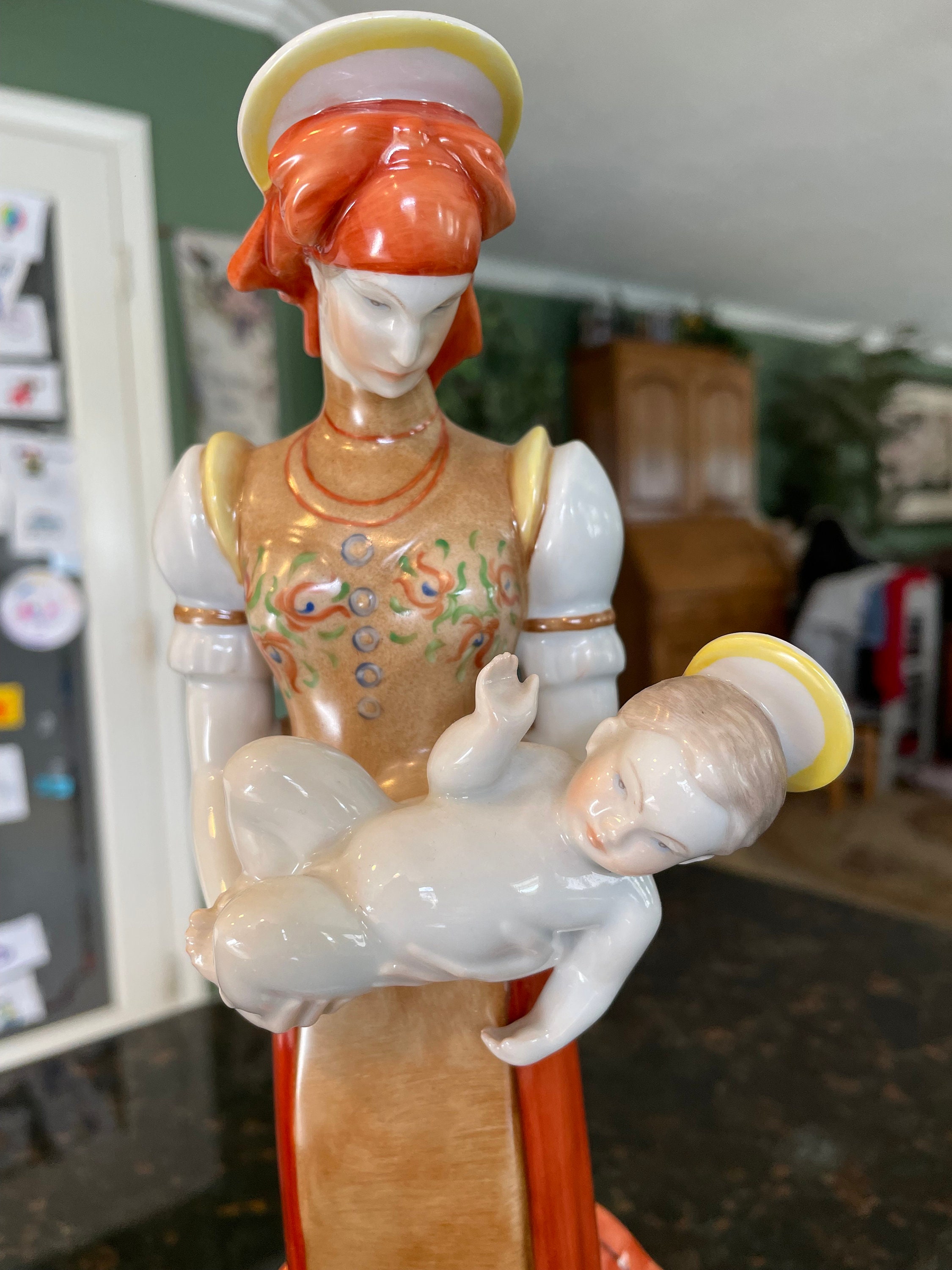 LARGE Herend Hungary Fine Porcelain Matyo Madonna and Child