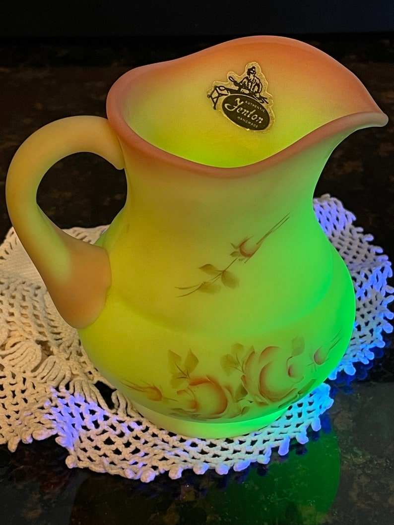 Fenton Burmese Creamer Pitcher With Handpainted Roses Etsy