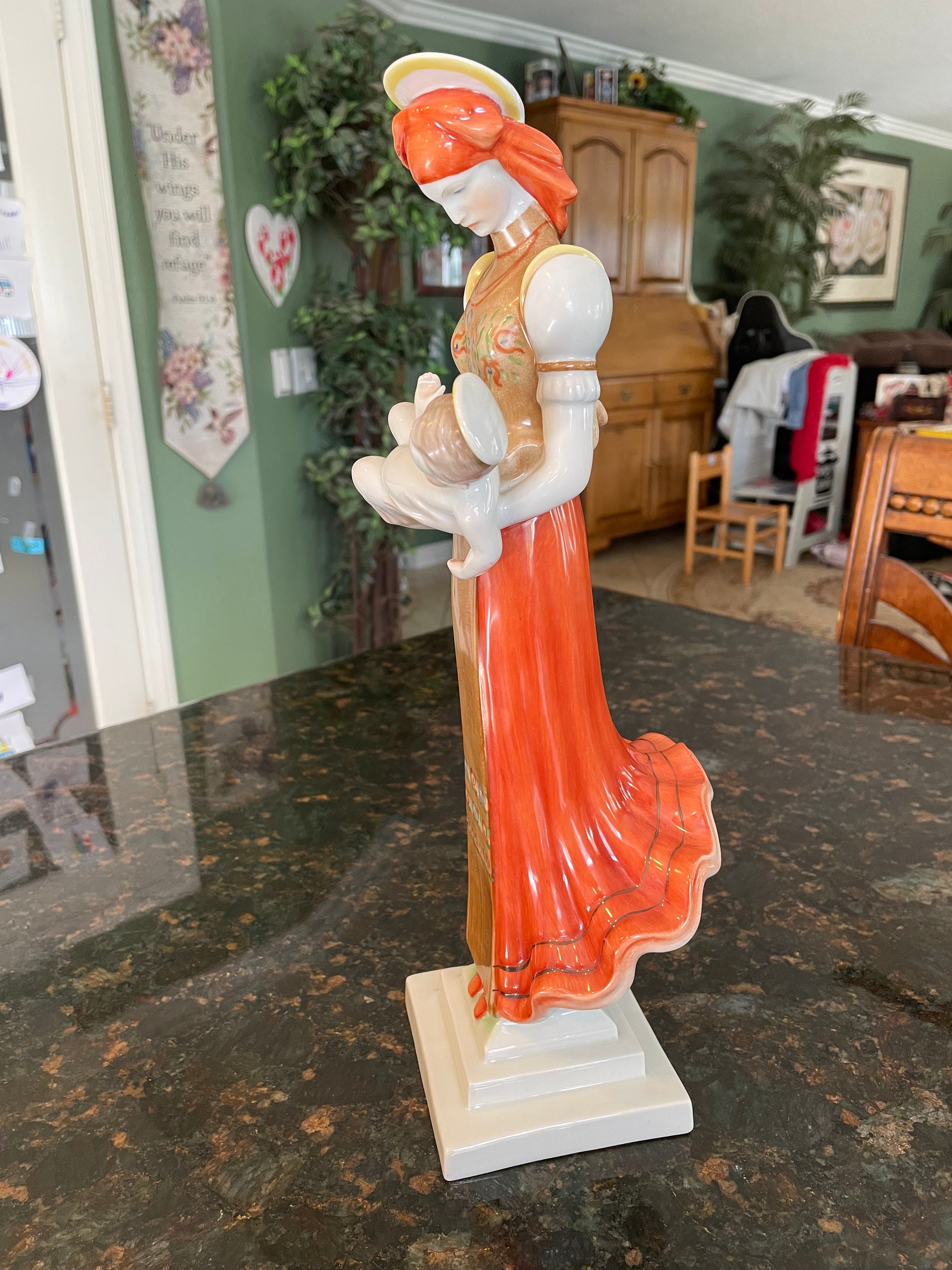 LARGE Herend Hungary Fine Porcelain Matyo Madonna and Child
