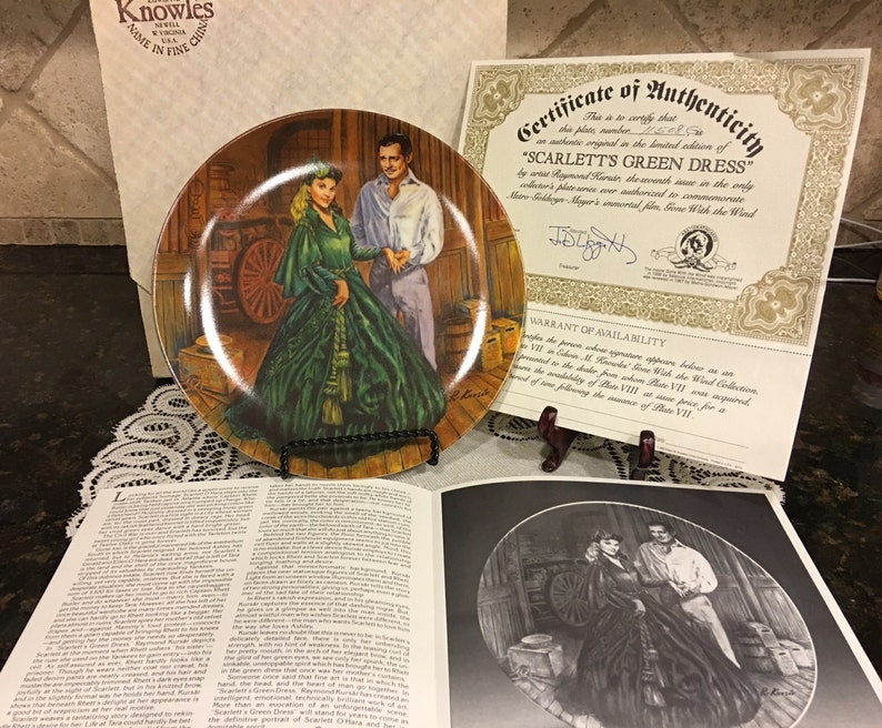 Gone With the Wind scarlett's Green Dress Vintage Collectible Plate by Knowles With COA / MIB
