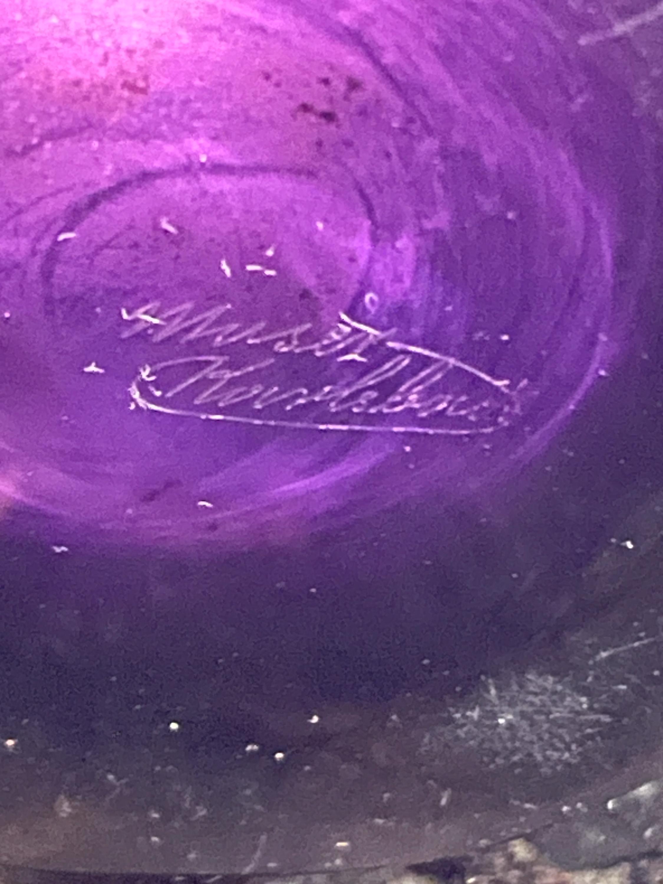 貴重レア！50s〜紫色パープル　キャンドルウィック　アメリカアンティークガラス皿 Signed MOSER Amethyst Glass Vase With Amazon Warrior/gladiator