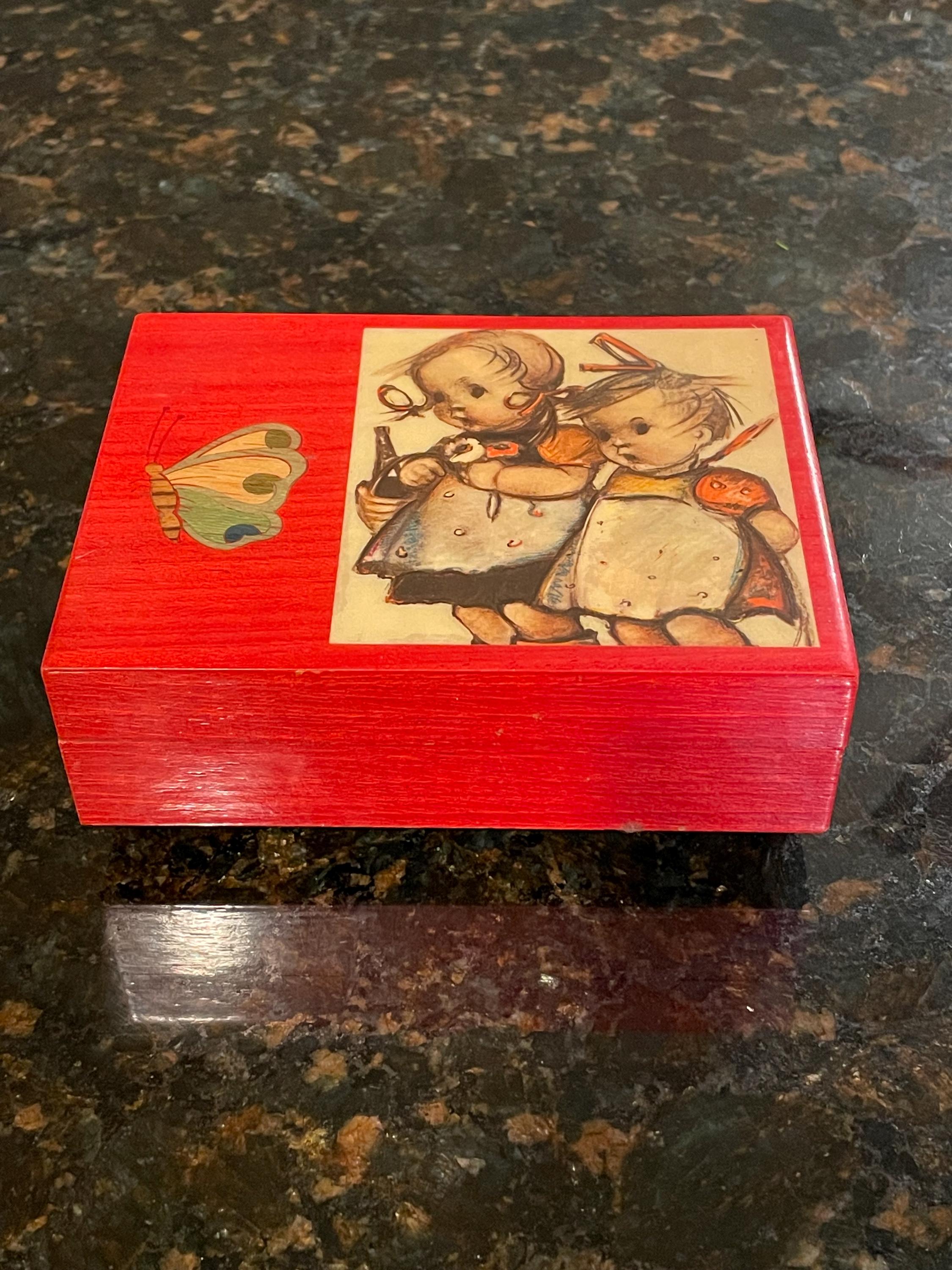 Ballerina Original Deichert Wooden RED Musical Box, W Germany
