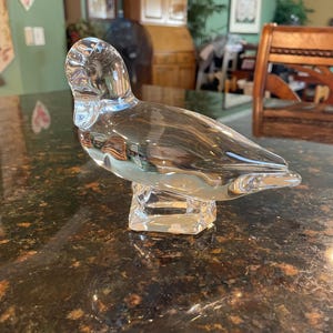 Vintage Signed Baccarat Crystal Duck Figurine Decoration or Paperweight ~ 5 inches long, 5 inches tall