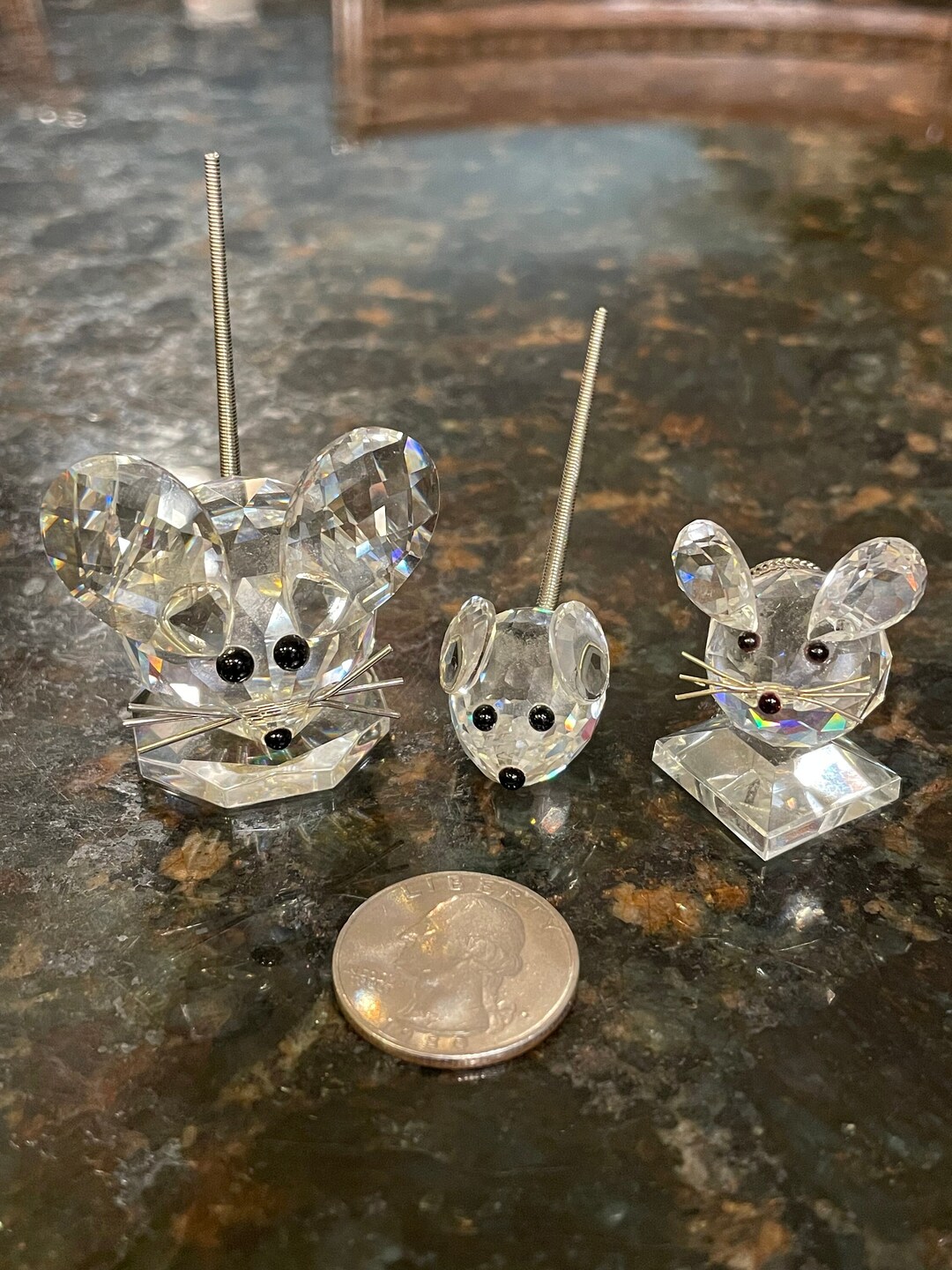 THREE Retired Swarovski Silver Crystal MICE Family ~ Large, Medium