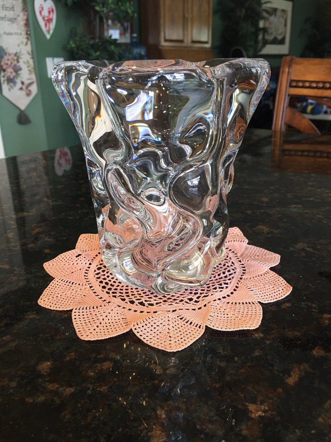 置物 DAUM NANCY Art Deco Smoked Acid Etched Glass Vase with Zig Zag Motif
