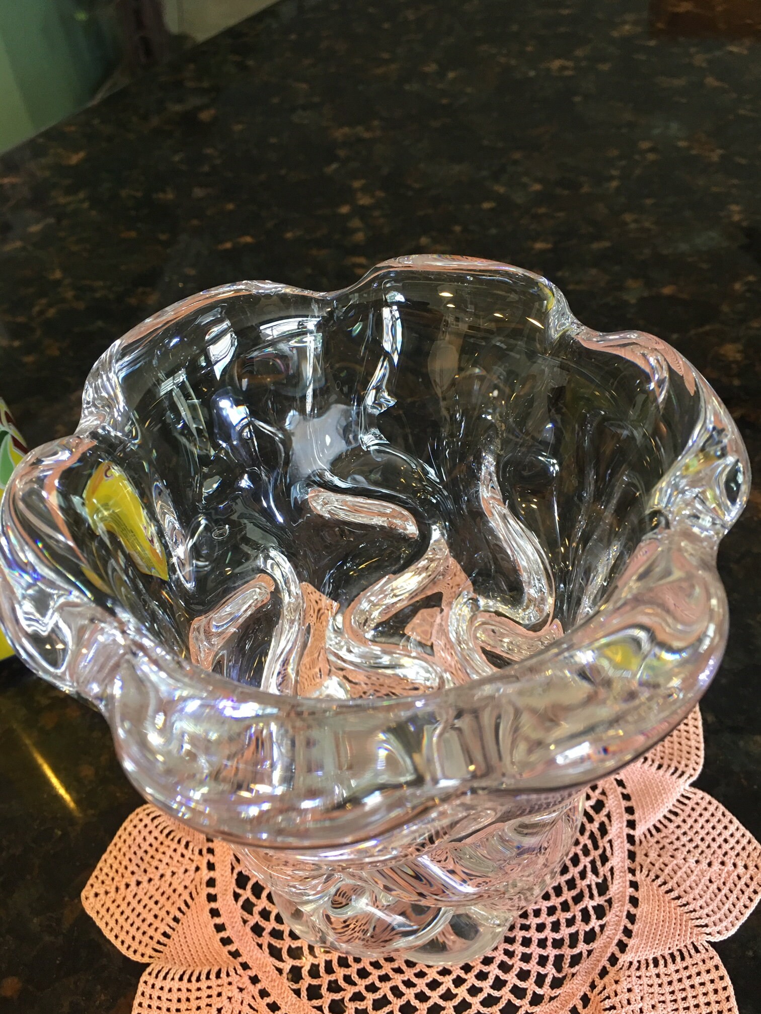 french vintage antique daum ボウル DAUM NANCY France Clear Crystal Free Form Vase ~ in Perfect