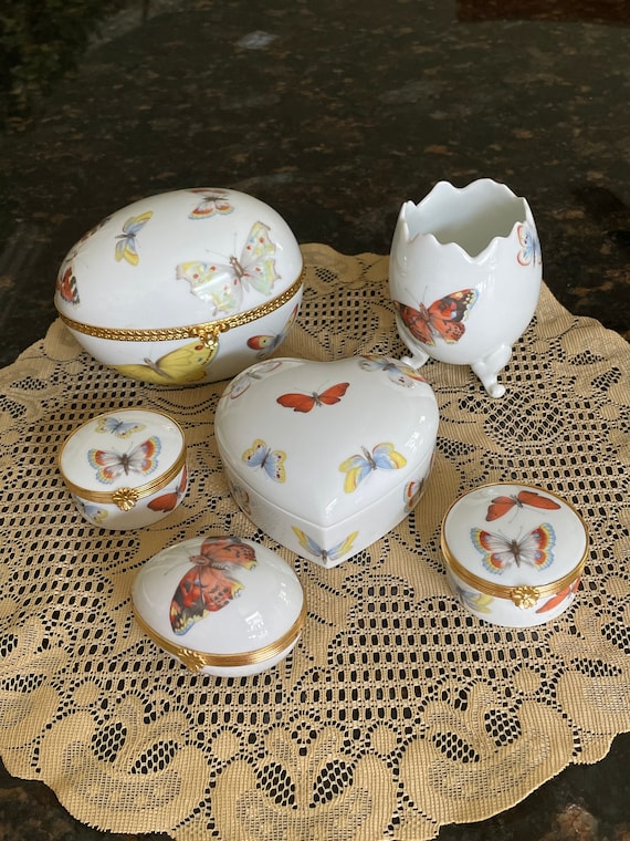 Rare set of  SIX (6) matching LIMOGES Butterfly go