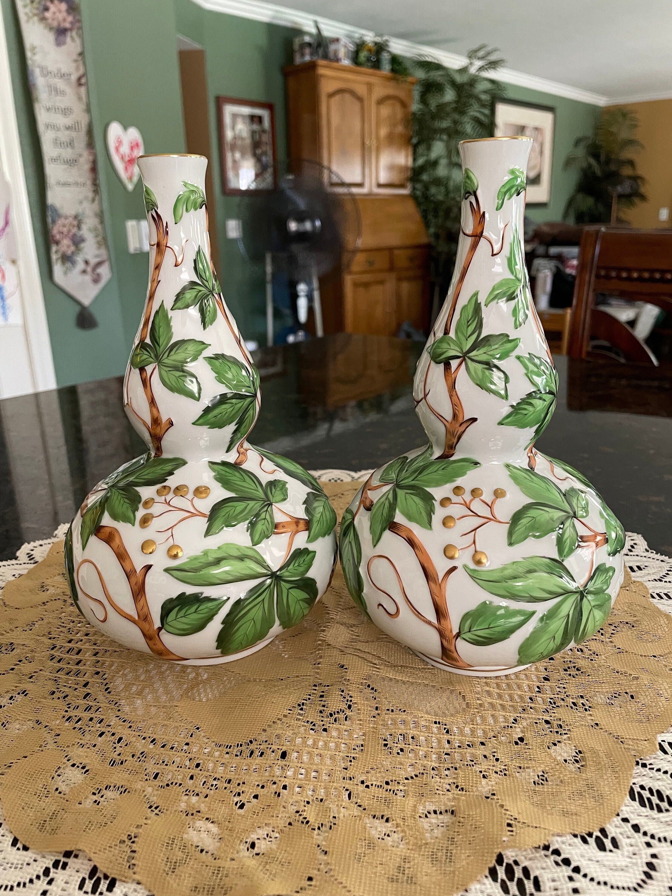 Pair 2 Large Double Gourd Herend Vases (matching) Number 7147/C