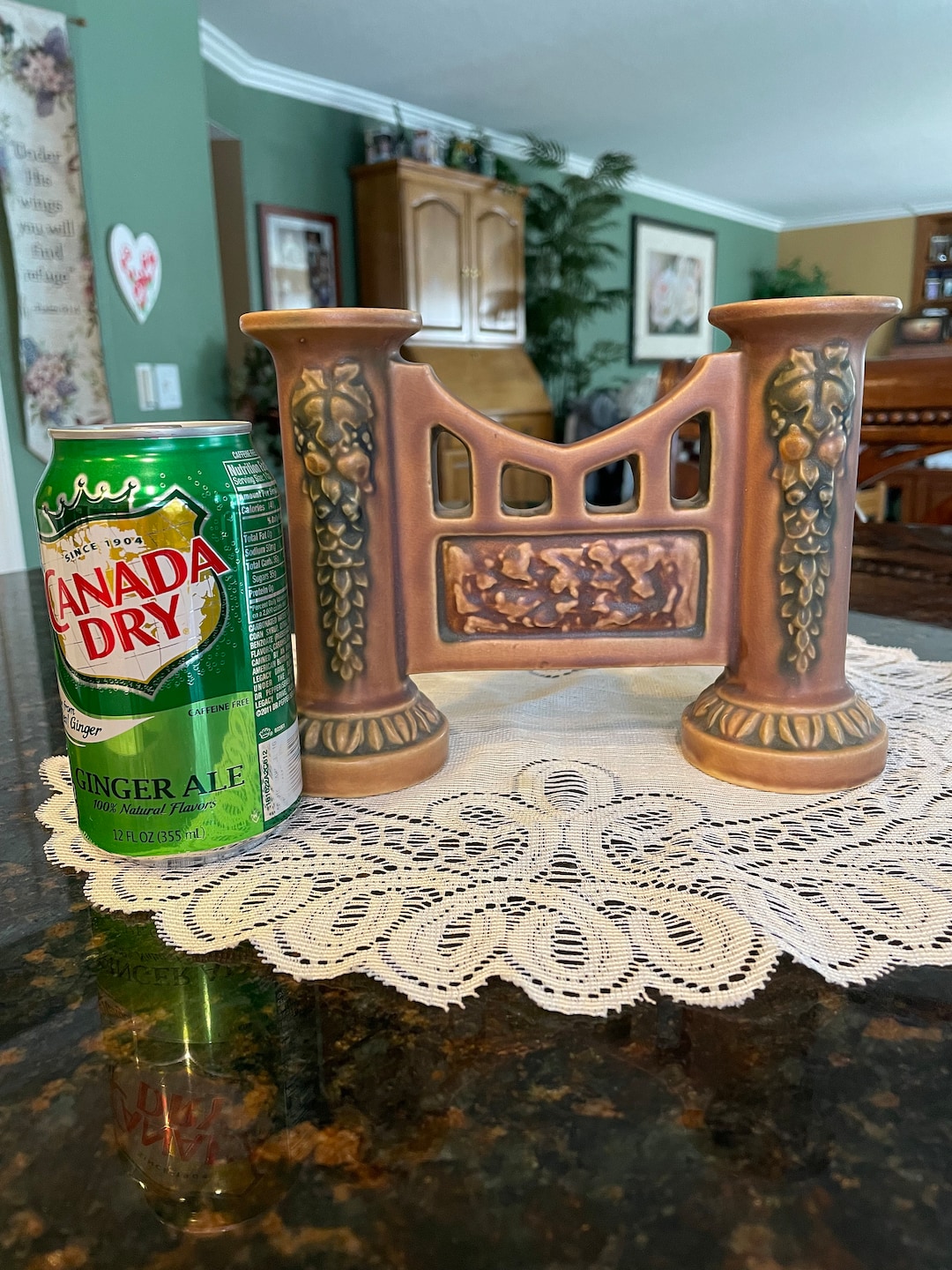 1920s Roseville Florentine Gate Double Bud Vase Candle Holder Vintage