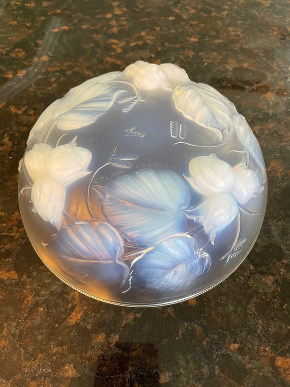 SIRVES Etling France Art Deco Flower Opalescent Footed Glass