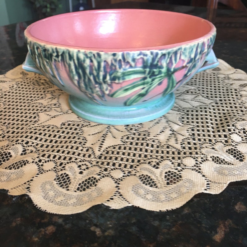 Roseville MOSS Handled Bowl Pinkish Tan 2916 C. 1936 Etsy