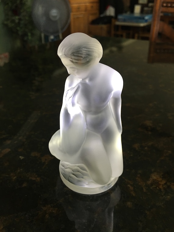 OLD LALIQUE フロストクリスタル女性像と白鳥 Rene LALIQUE France NUDE WOMEN With Goose Swan, in Perfect