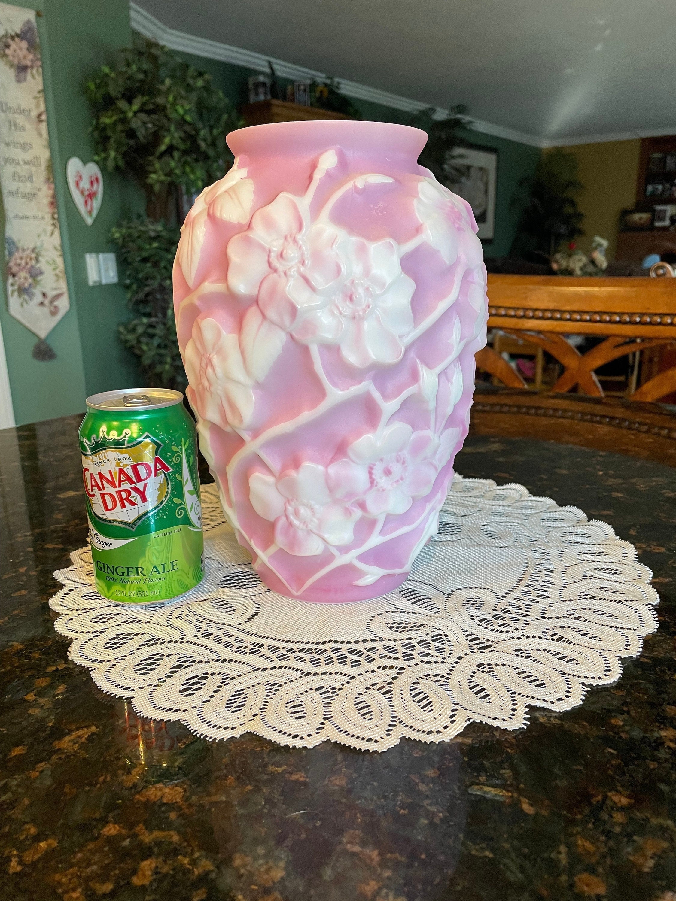 Phoenix Glass Sculptured Artware Wild Rose Vase, Pink Satin