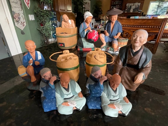 1950 Vintage 9-pc, Very Rare Hand-painted Japanese HAKATA KINKODO