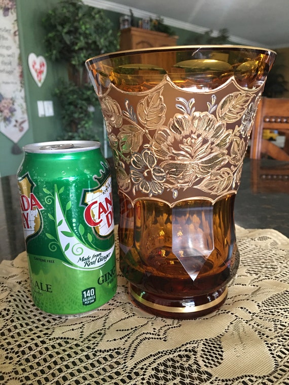 MOSER Amber Paneled Vase ~ 7 Inches Tall ~ Paneled Faceted Glass