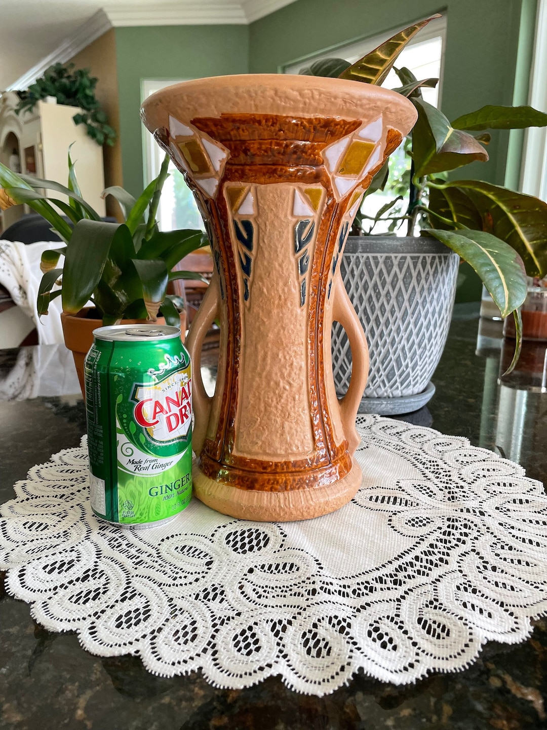 Rare ROSEVILLE Pottery MOSTIQUE Large 2handled Mosaic 10 Inch Vase