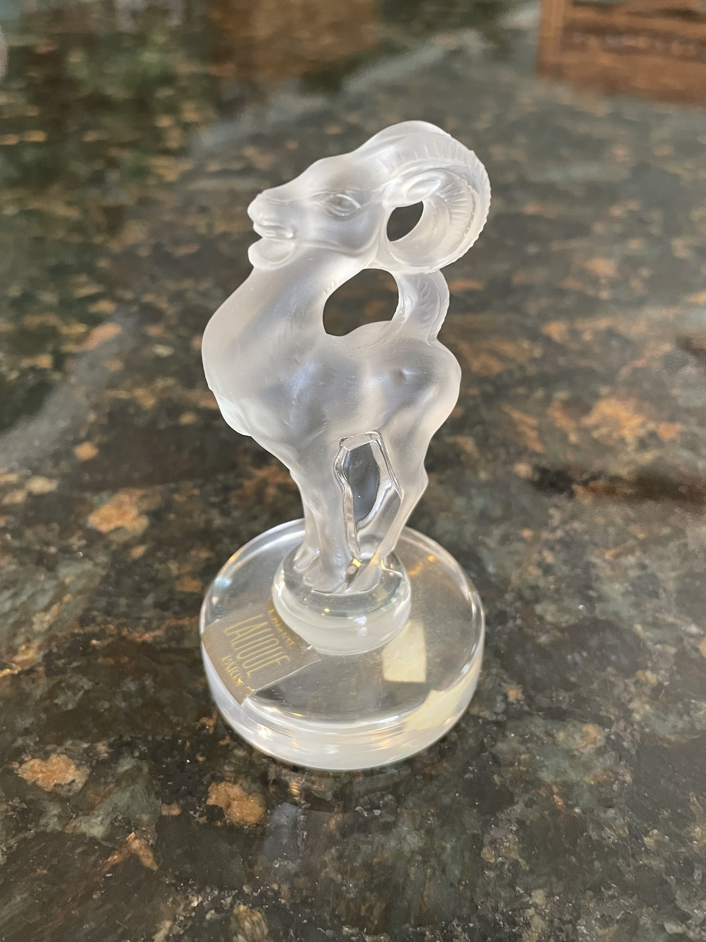 Lalique Crystal Clear & Frosted Satin BASTIA RAM (larger) Signed paperweight