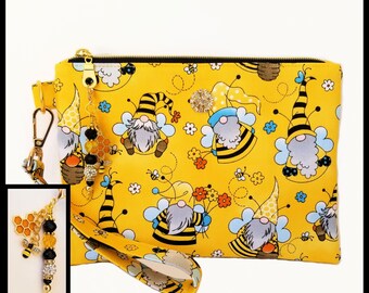 Bee Wristlet Purse, Bee Gnome Purse, Honeybee Bag, Gift Item for Her, Bee Purse, Clutch, Handbag, Bee Charm, Mother's Day Gift