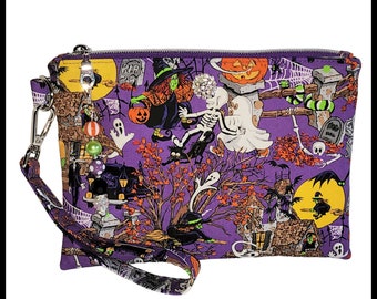 Halloween Wristlet Purse, Ghosts, Jack-o-lantern, Witches Wristlet Purse, Bag, Gift Item for Her, Clutch, Fall Handbag