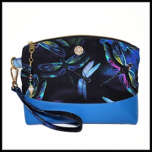Dragonfly Wristlet Purse with Faux Leather Accents, Dragonfly Purse, Clutch, Bag, Gift Item for Her, Clutch Bag, Mother&#39;s Day Gift