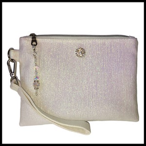 Bridal Wristlet Purse (White Iridescent Rainbow Lamé), Special Occasion Clutch, Special Occasion Purse, Wedding Wristlet, Evening Wristlet