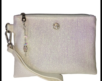 Bridal Wristlet Purse (White Iridescent Rainbow Lamé), Special Occasion Clutch, Special Occasion Purse, Wedding Wristlet, Evening Wristlet