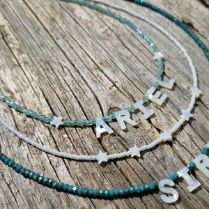 Collar personalizado con nombre y letra de nácar, collar de sirena