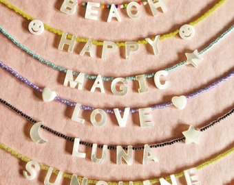 Delicate personalised name necklaces genuine mother of pearl letter bead necklaces