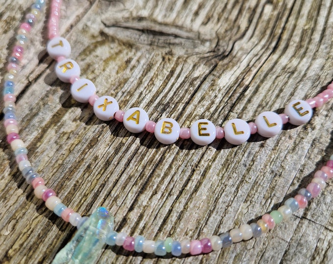 Children's personalised name jewellery pastel unicorn colours