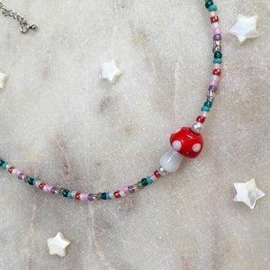 Magic mushroom beaded necklace