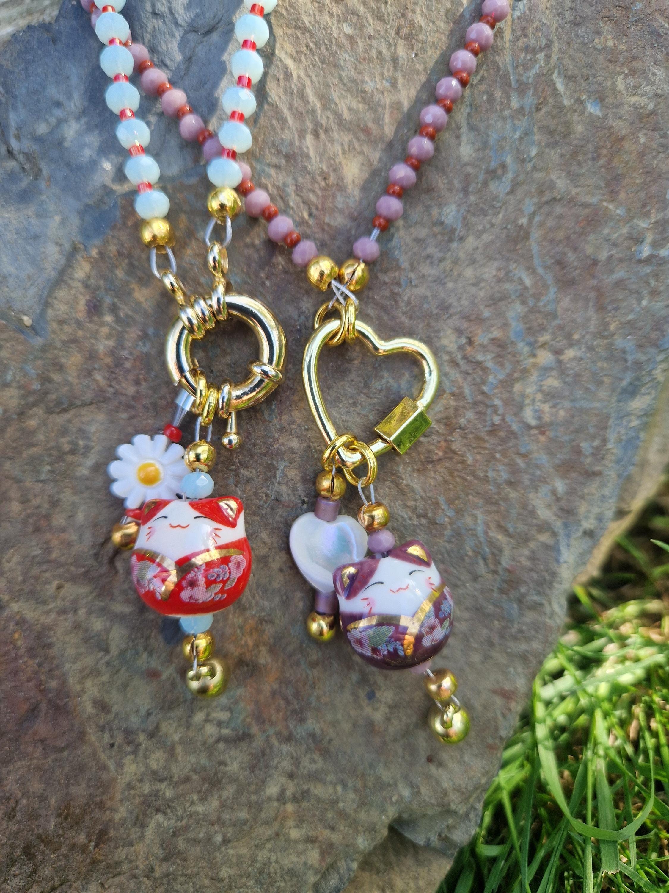 Lucky cat charm necklaces with carabiner