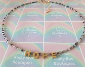 Rainbow tourmaline beaded valentines name necklace