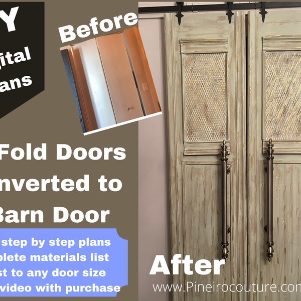 Barn Door Plans / Step by Step Building custom plans DIY / Easy Furniture Plan / Convert Bi-Fold Closet Doors into Barn Doors / Sliding