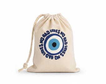 Sacola com cordão e estampa de olho grego, bolsa de algodão ecológica, sacola pequena para presente de 20x23 cm, sacola de algodão estampada DTF