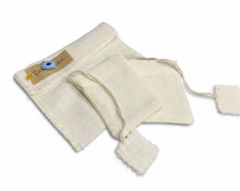 Conjunto de 4 saquinhos de chá de algodão reutilizáveis, infusor de ervas ecológico, saquinhos de musselina laváveis para coar chá.