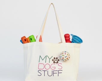 Bolsa de transporte personalizada para pertences de cachorro, bolsa grande de lona para viagens com animais de estimação, bolsa para transportar itens essenciais para filhotes, presente para mãe de cachorro