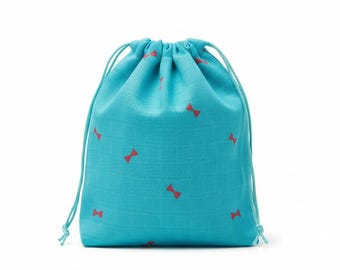 Bolsa organizadora de musselina, nécessaire com cordão e estampa de laço, necessaire fofa para maquiagem, organizador de viagem, bolsa de tecido de musselina