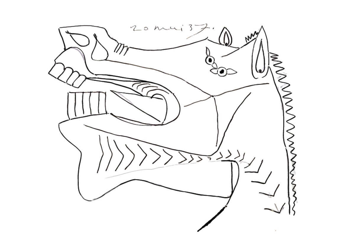 Picasso Sketch Illustration of the Guernica Horse Art Print Poster in Black and White Minimalist