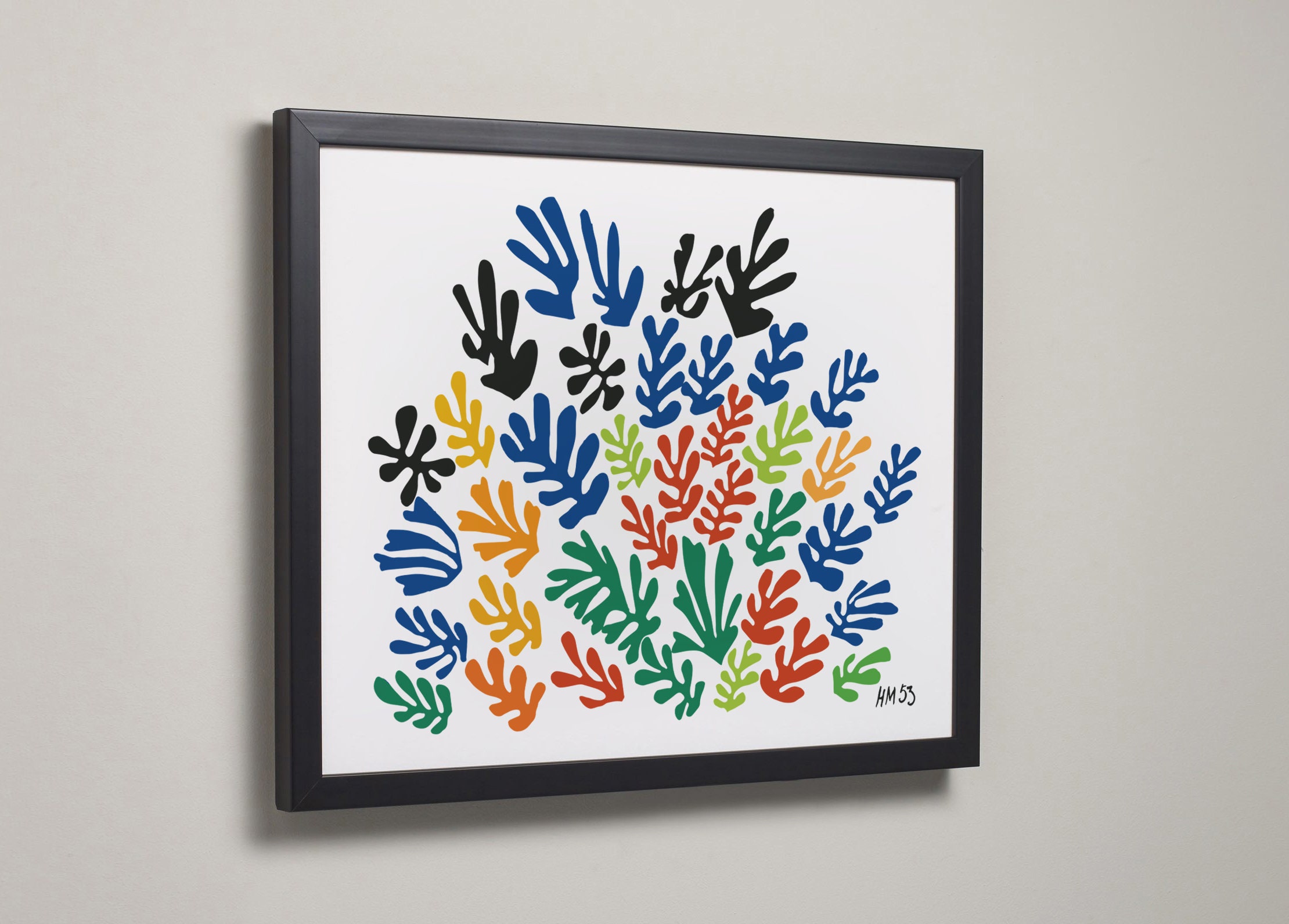 Matisse Print in Wooden Frame, en Noir ou Blanc, Style Minimaliste Élégant, Imprimé Matisse Encadré