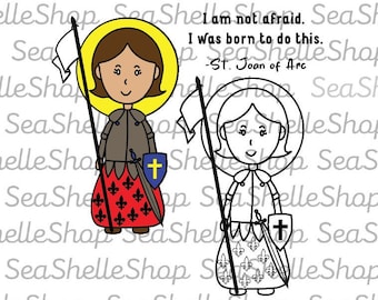 Santa Juana de Arco en capas SVG PNG niños católicos archivo recortado