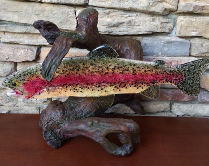 GLASS RAINBOW TROUT With Stand Fused Glass Rainbow Trout Etsy